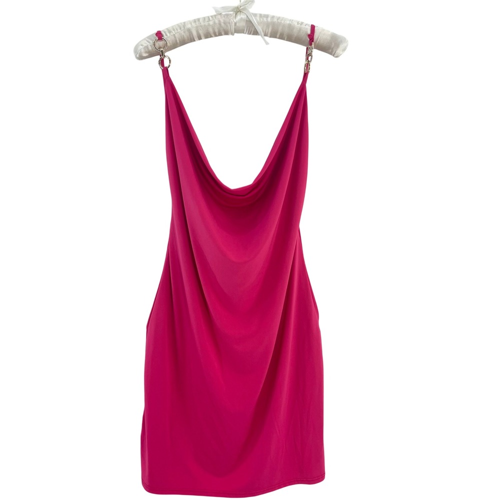 Vintage WearEver Dress Womens XL Hot Pink Cowl Neck Slip Mini Jersey Party Y2K